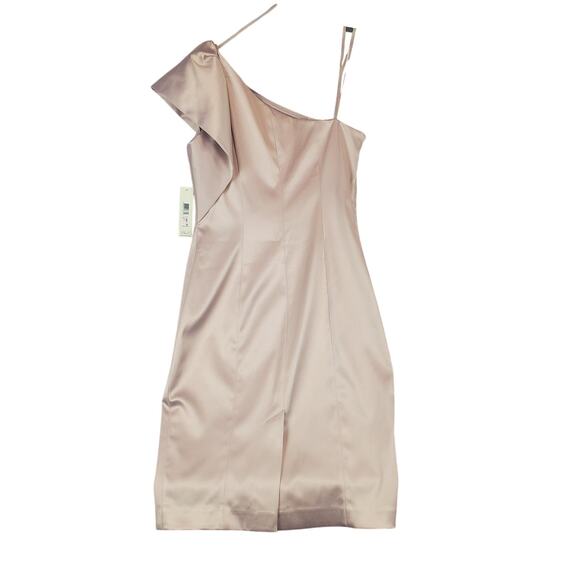 Eliza J One Shoulder Satin Sheath Dress 10 Dusty Rose Glam Event Lux Wedding NWT - Picture 3 of 16